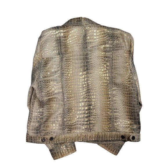 Ruby Rd. Womens Metallic Croc-Embossed Jacket Size 16 Button-Front Long Sleeve - Picture 2 of 7